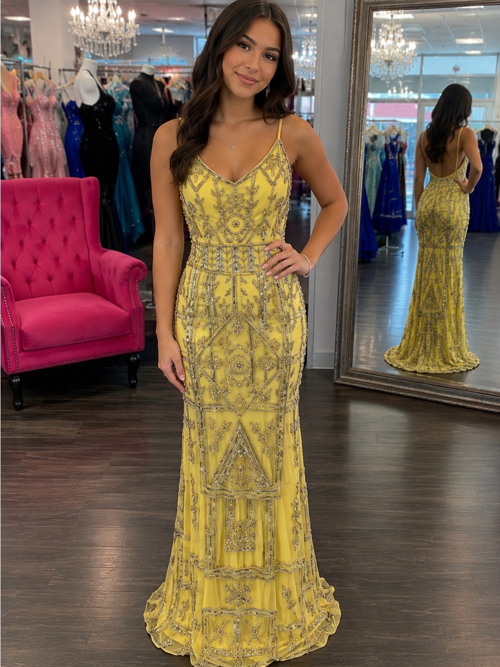 Yellow Beaded Evening Gown size 4
